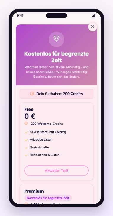 Bildschirmfoto: Premium und Abo